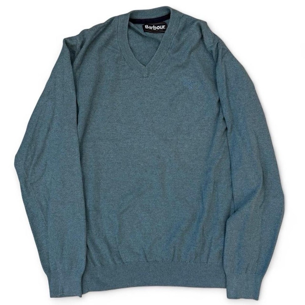 Barbour Cotton Cashmere Blend V-Neck Green Sweatshirt Men's Size Medium Preppy